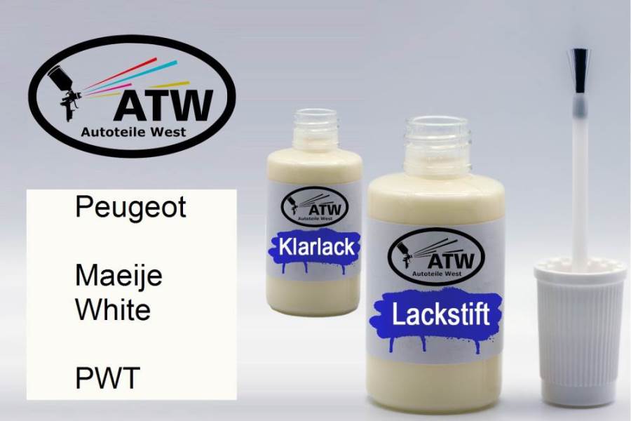 Peugeot, Maeije White, PWT: 20ml Lackstift + 20ml Klarlack - Set, von ATW Autoteile West.